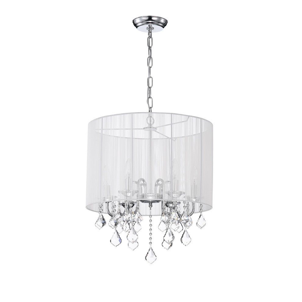 Taylor 5-Light Chrome White Threaded Drum Shade Crystal  Glam Chandelier