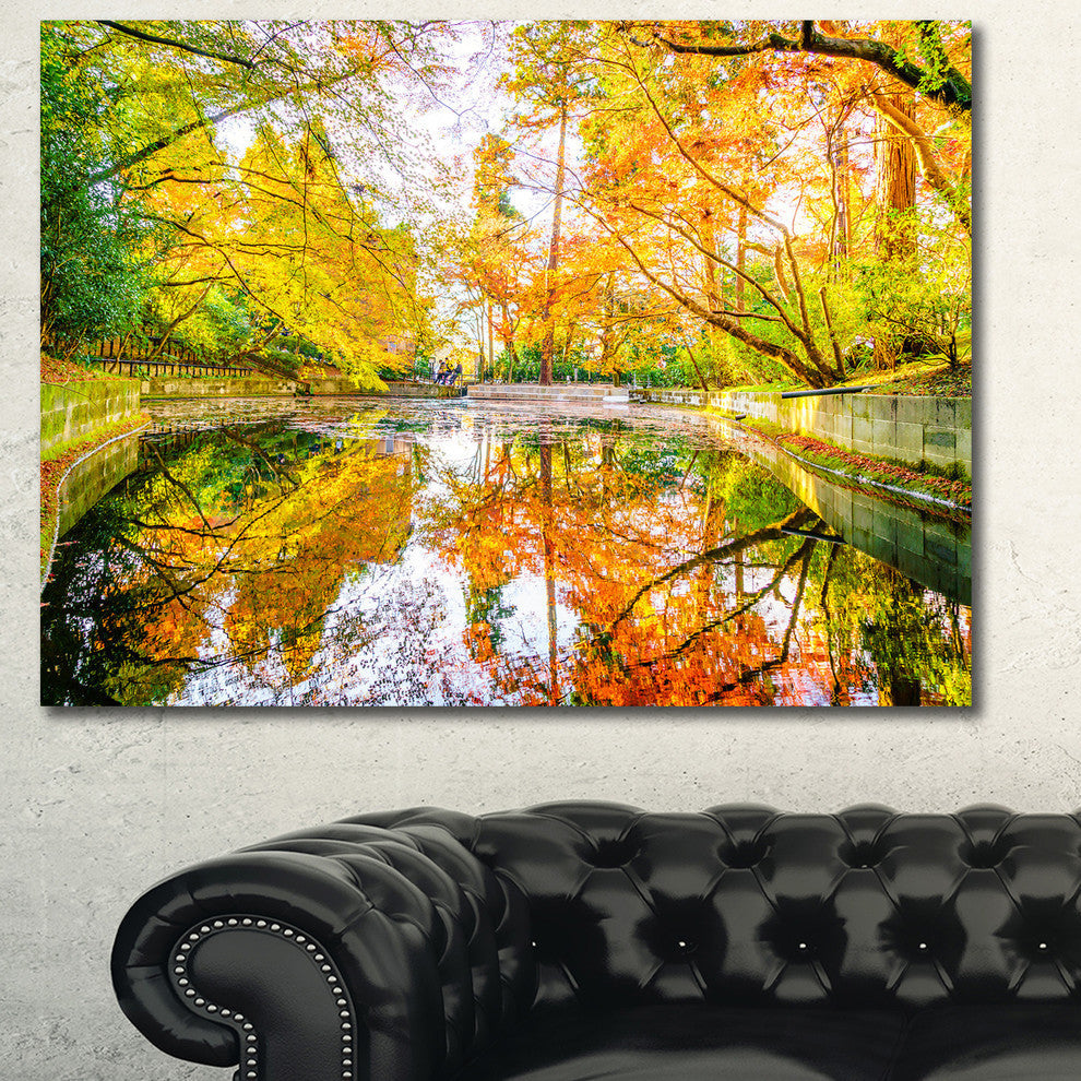 Bright Fall Forest with River, Landscape Canvas Art Print, 40"x30"