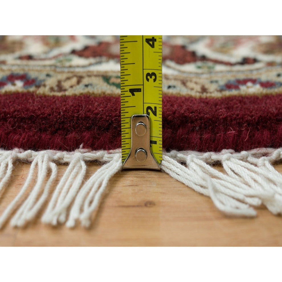 Mahogany Red Tebraz Mahi Design 175 KPSI Wool Hand Knotted Round Rug 3'4"x3'4"
