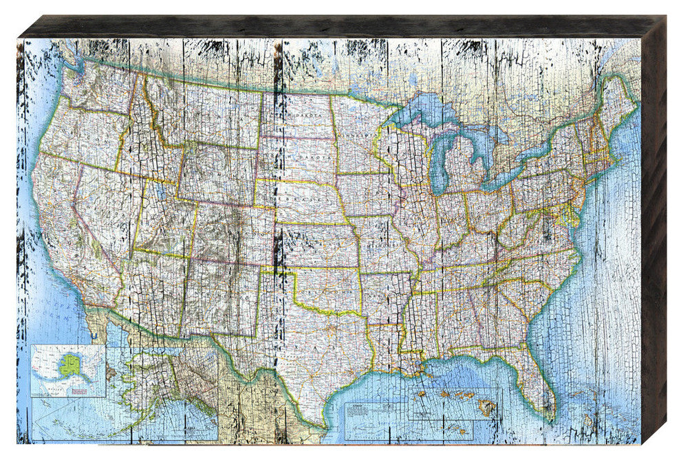 Map Of Usa Wooden Block