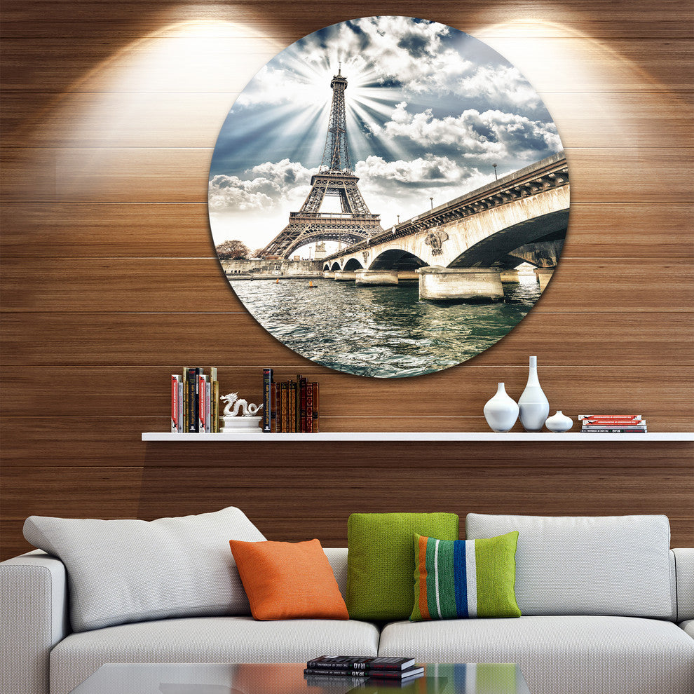 Eiffel Tower And Iena Bridge, Cityscape Photo Round Wall Art, 11"