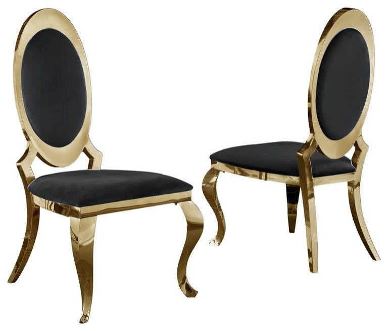 Classy Round Back Black Velvet Side Chairs with Gold Legs (Set of 2)