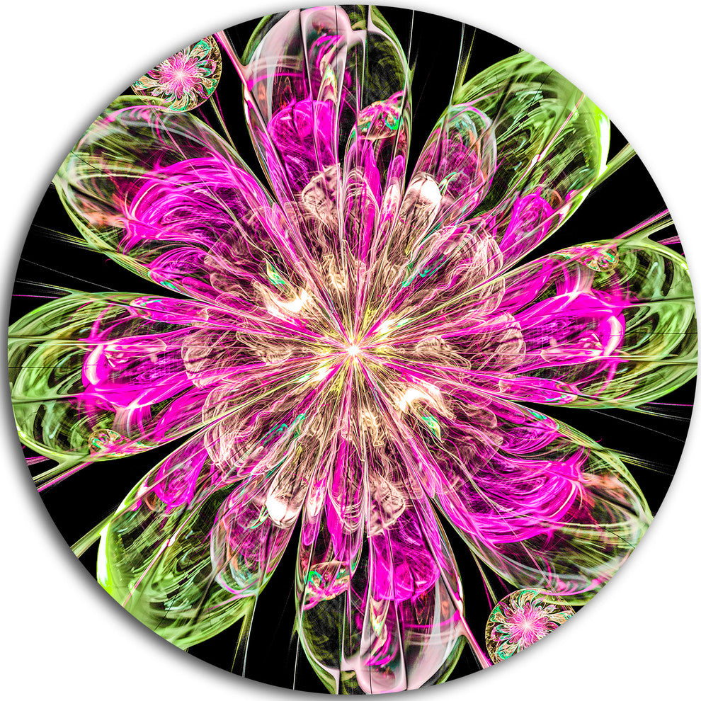 Perfect Fractal Flower In Pink And Green, Floral Disc Metal Art, 23"