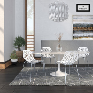 LeisureMod Asbury Plastic Stackable Dining Chair With Chromed Legs Set of 4, White