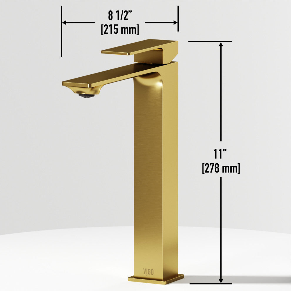 VIGO Dunn 11" H Single Handle Single Hole Bathroom Vessel Faucet, Matte Brushed Gold
