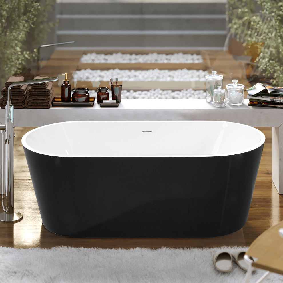59" Acrylic Roll-Top Flatbottom Non-Whirlpool Bathtub, Black
