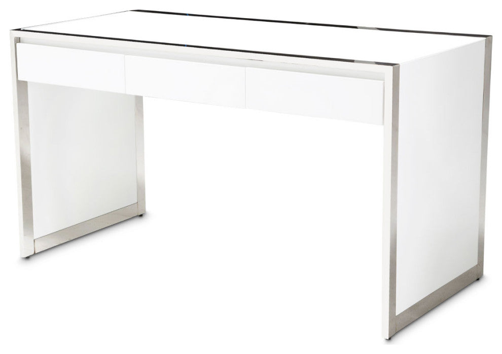 State St. Writing Desk - Off White/Stainless Steel