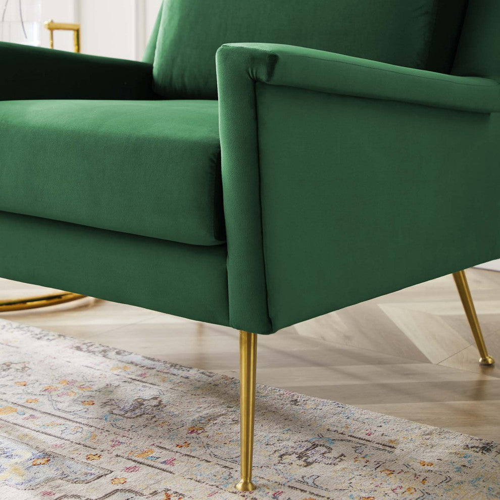 Armchair Accent Chair, Velvet, Gold Green, Modern, Living Lounge Hospitality