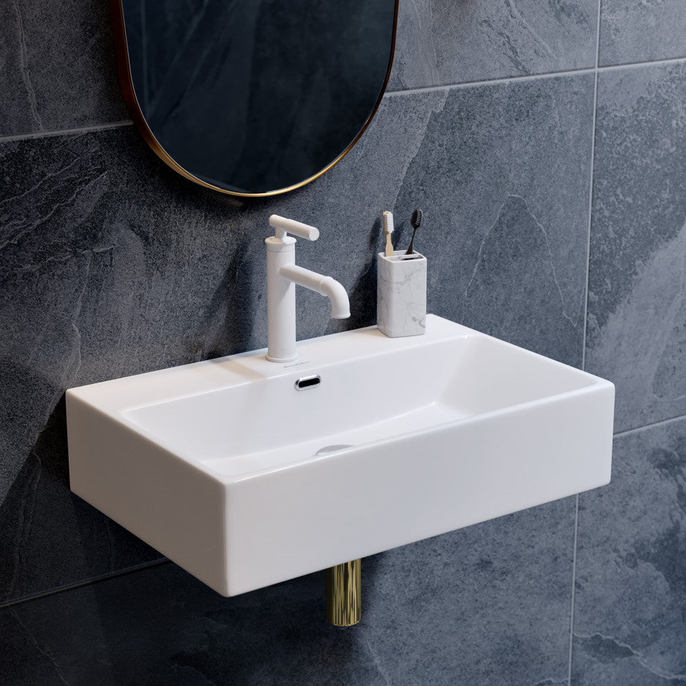 Claire 24" Rectangle Wall-Mount Bathroom Sink, Glossy White