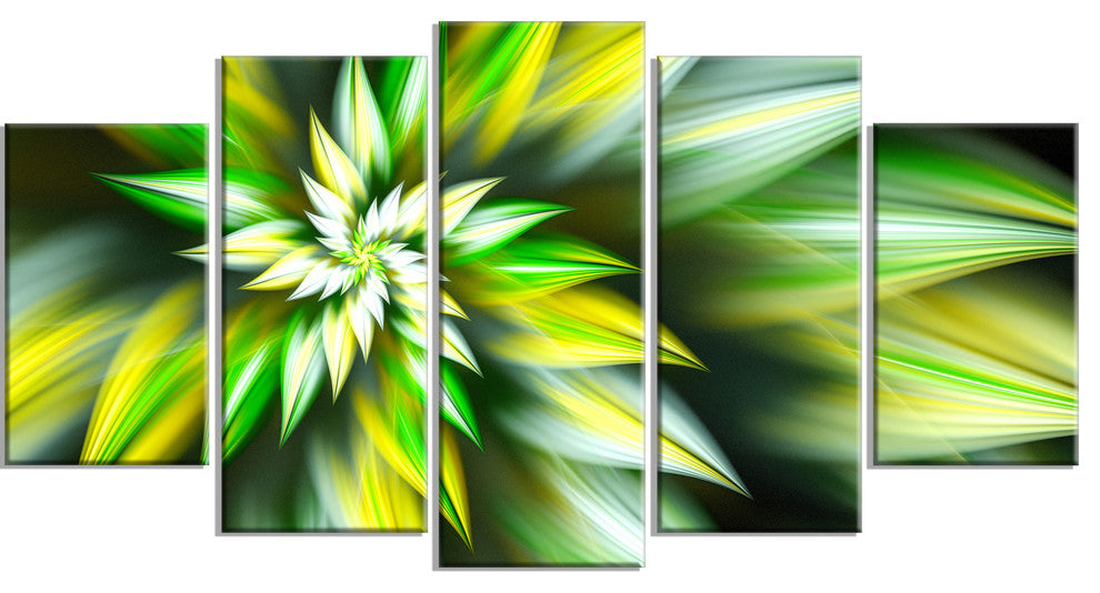 Exotic Green Fractal Spiral Flower, Abstract Canvas Art Print, 60"x32", 5 Panels