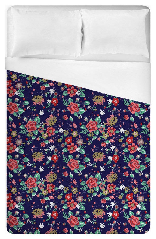 Navy Florals Queen Brushed Poly Duvet