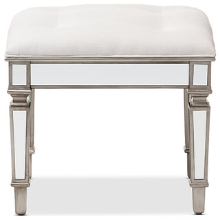 Keswick Off White Fabric Mirrored Ottoman Vanity Bench