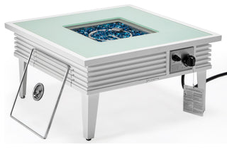 LeisureMod Walbrooke Square Fire Pit Table and Tank Holder With Slats, White