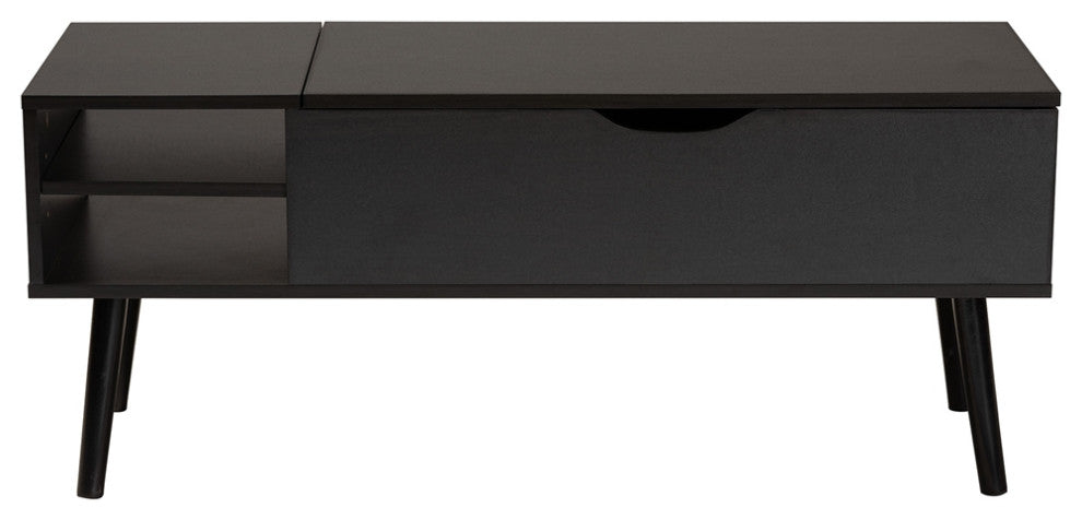 Modern Two-Tone Black and Espresso Brown Finished Wood Coffee Table