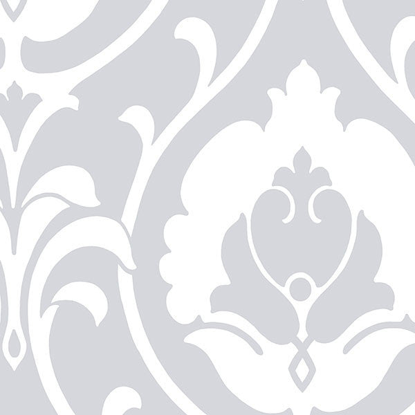 Modern Damask Wallpaper, Gray and White, 1 Bolt