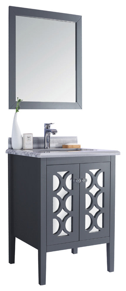 Mediterraneo, 24" Gray Cabinet With White Stripes Marble Countertop
