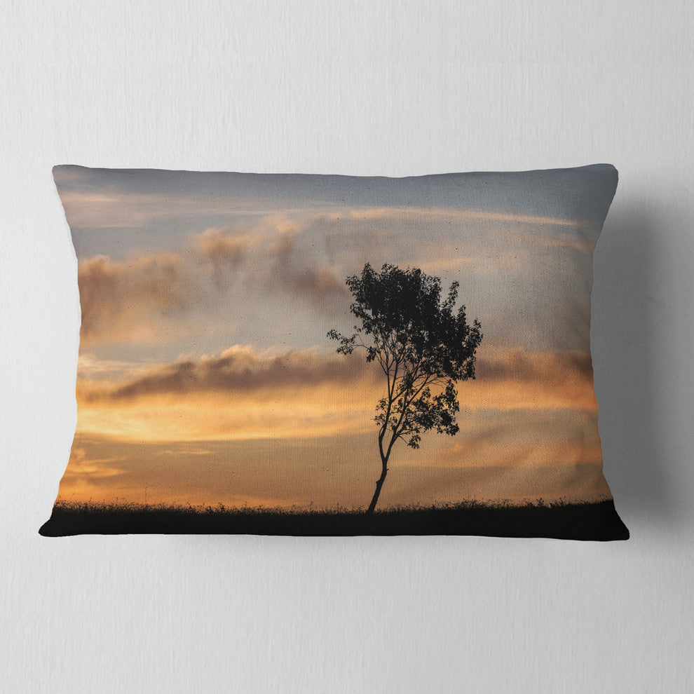Lonely Tree Silhouette Rightwards Landscape Printed Throw Pillow, 12"x20"