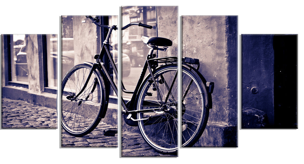 Classic Vintage City Bicycle, Landscape Canvas Wall Art, 60"x32", 5 Panels
