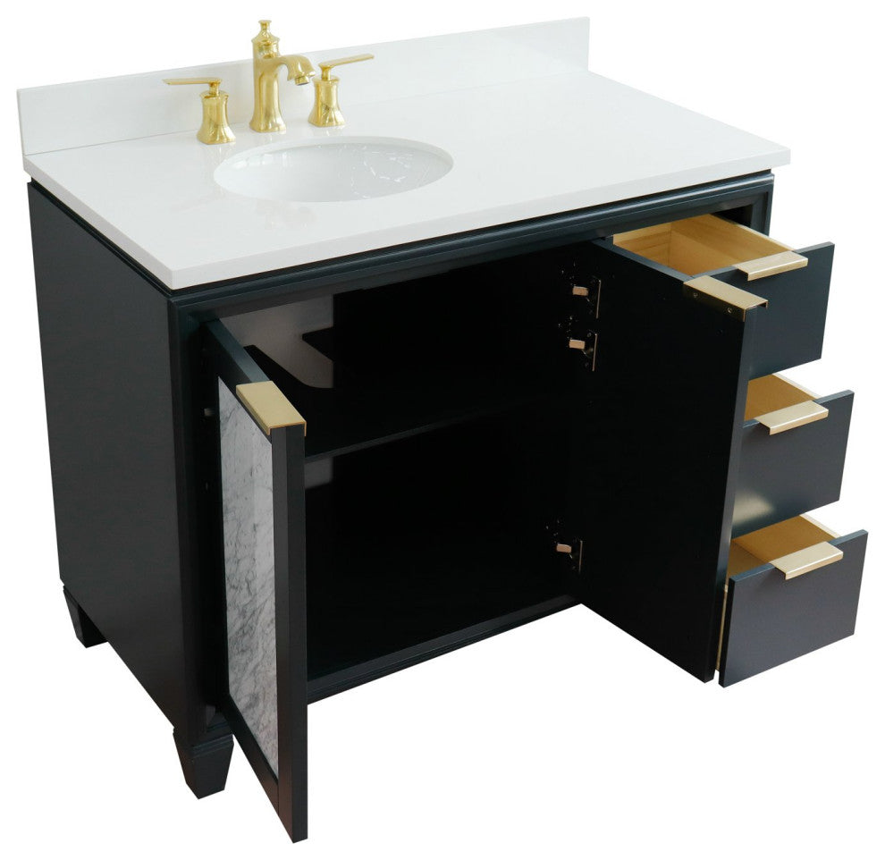 43" Single Vanity, Dark Gray Finish With White Engineered Stone Top