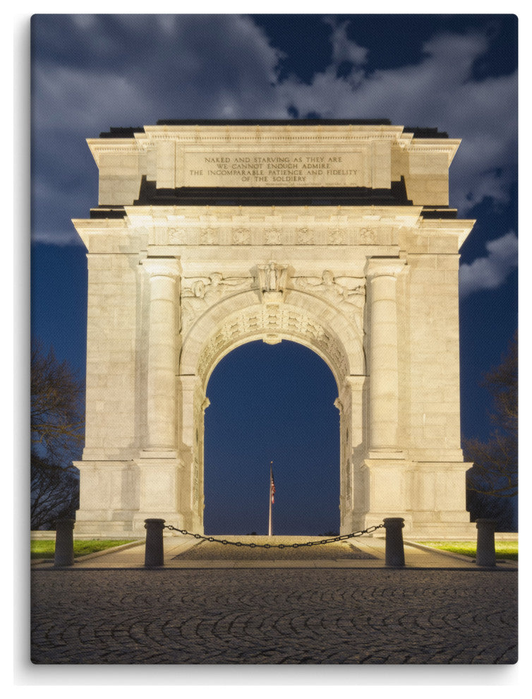 Night Photo at Valley Forge Arch Night Photo Canvas Wall Art Print, 18" X 24"