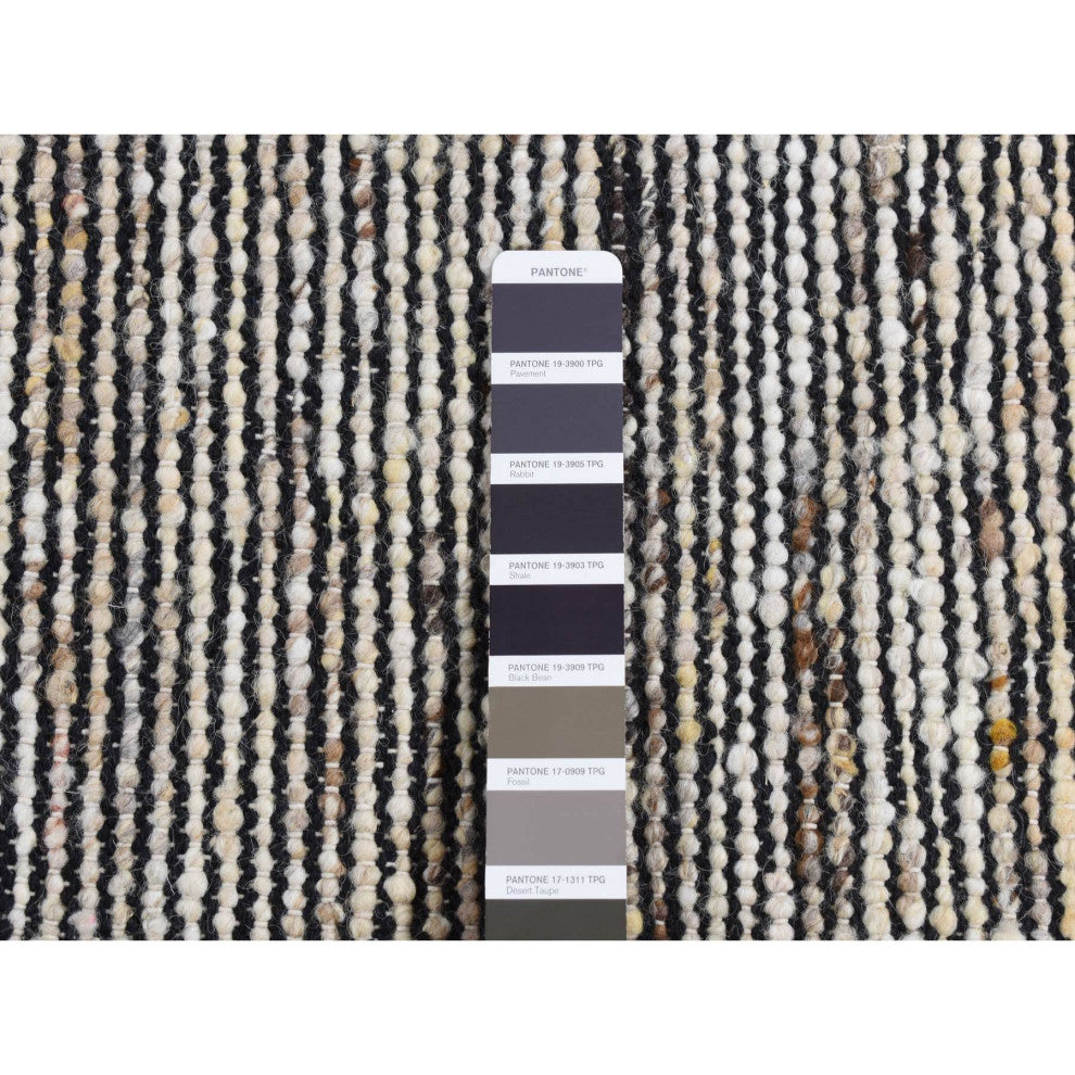 Ivory With Black 100% Wool Hand Loomed Modern Fragment Rug 1'10"x2'1"