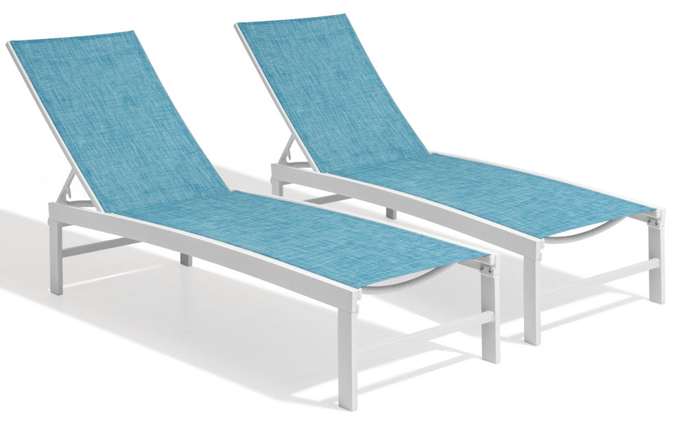 Outdoor Patio Aluminum Adjustable Chaise Lounge Chairs (Set of 2), Blue