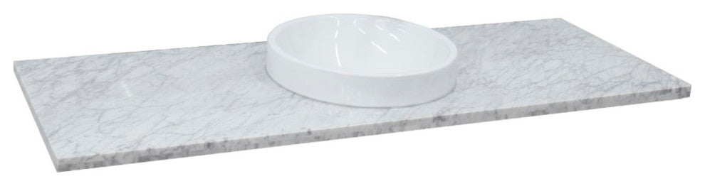 61" White Carrara Countertop and Single Round Sink