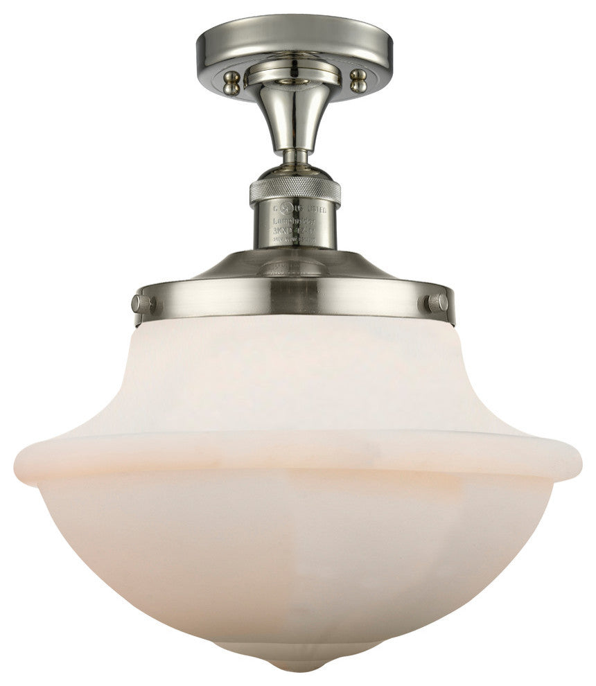 Large Oxford 1-Light Semi-Flush Mount, Polished Nickel, Matte White
