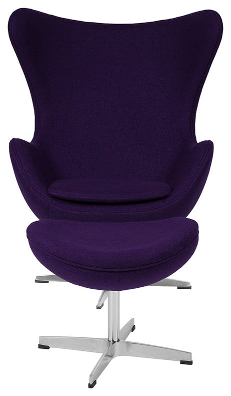 Purple Wool Fabric Egg Chair With Tilt-Lock Mechanism And Ottoman