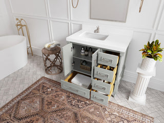 Aberdeen 36 Left Offset Bath Vanity in Coventry Gray 2" Calacatta Nuvo