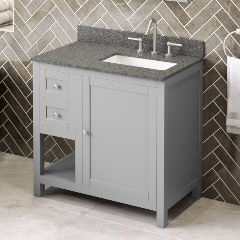 Astoria Transitional 36" Grey Right Offset Sink Vanity, Boulder Cultured Marble