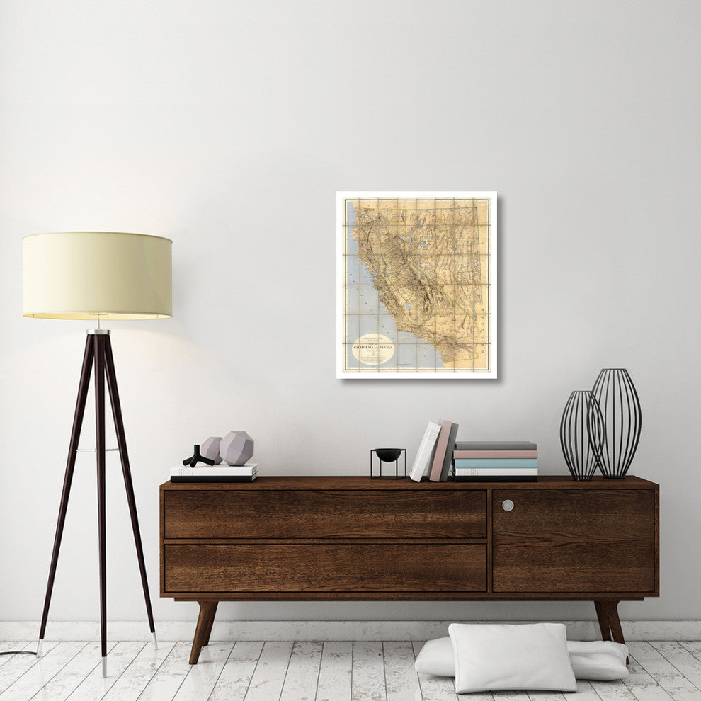 "Map of California and Nevada, 1874" Paper Art, 27"x32"