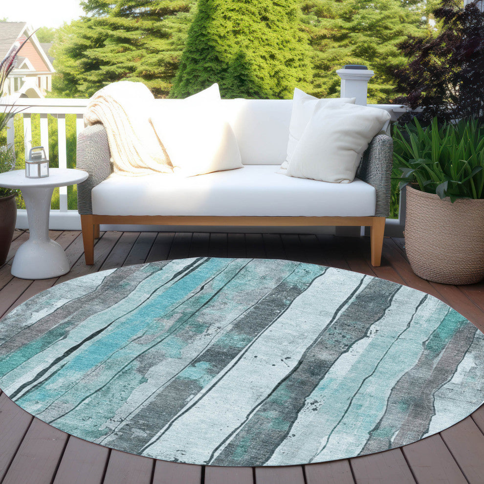 Machine Washable Indoor/Outdoor Chantille ACN1874 Teal 8' x 8' Round Rug