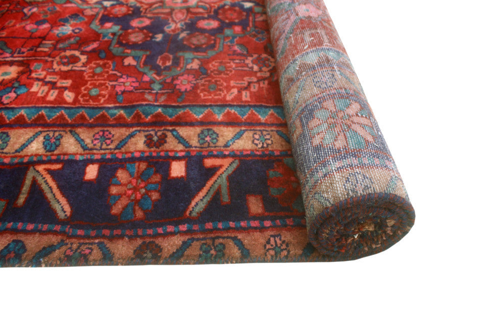 Fine Vintage Distressed Leilah Red/Navy Rug, 4'8x9'4