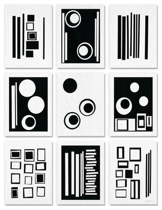 Black And White Abstract Geometric Shape Designs 9-Piece Set, 11"x14