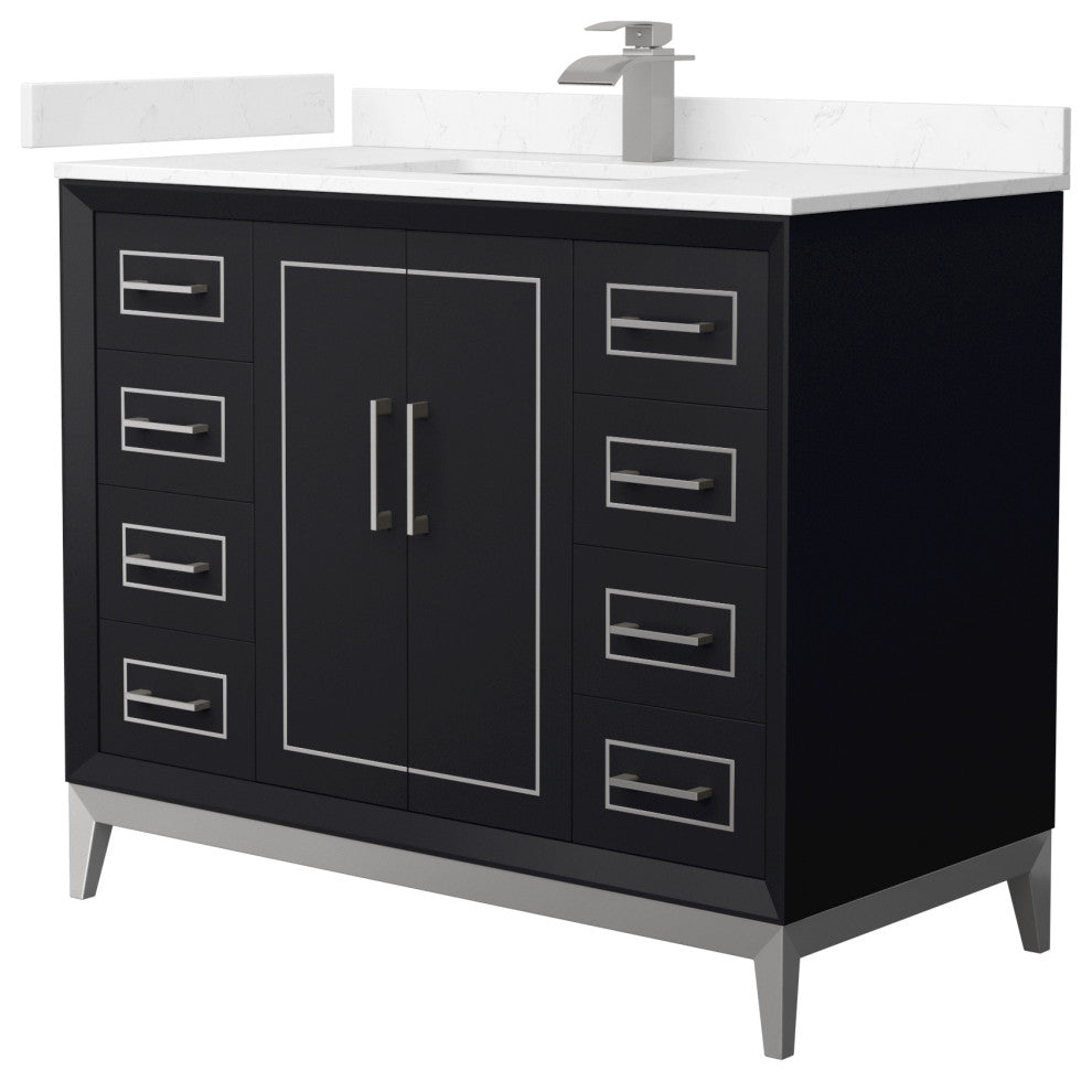 Marlena 42" Black Single Vanity, Cultured Top, Nickel Trim