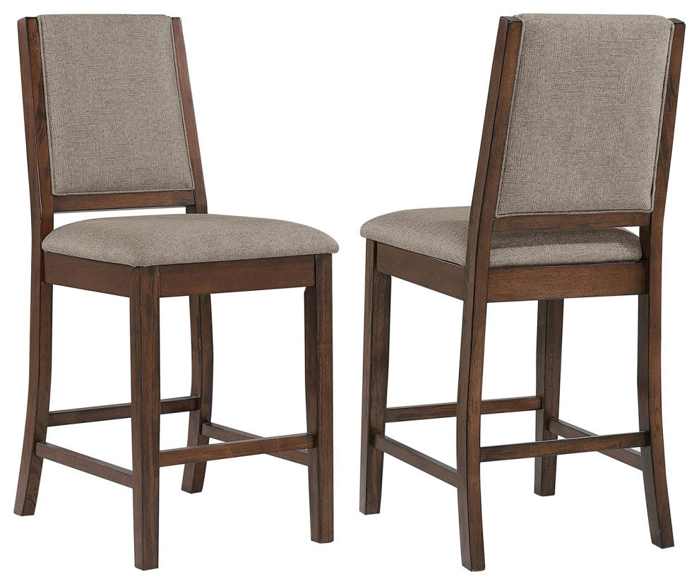 Set of 2 Upholstered Counter Chairs With Footrest, Mango Oak and Beige