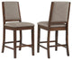 Set of 2 Upholstered Counter Chairs With Footrest, Mango Oak and Beige