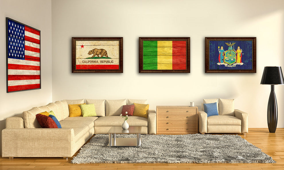 Malta Country Textured Flag Print With Brown Gold Frame, 19"X27"
