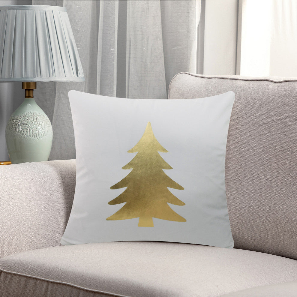 Christmas Icons Throw Pillow Set of 2, Print Gold Tree