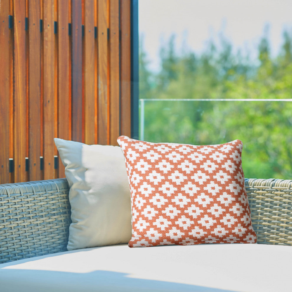 Ox Bay Machine-Made Orange/White Diamond Cotton Blend Pillow Cover, 20"x20"