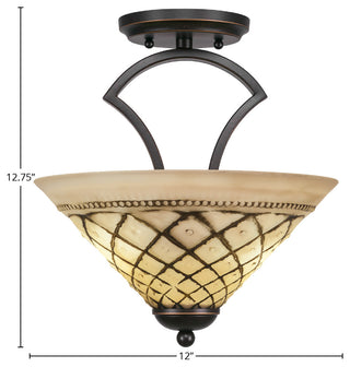 Zilo Semi Flush, 2 Bulbs, Dark Granite, 12" Chocolate Icing Glass