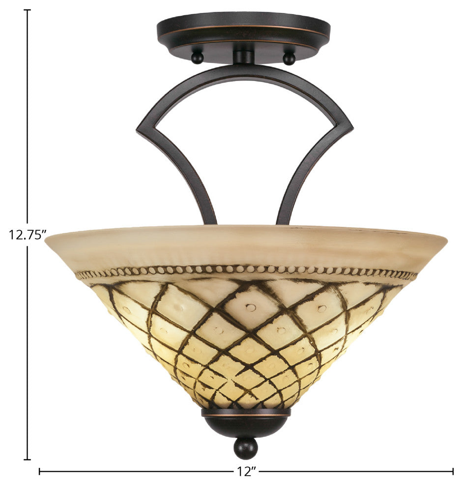 Zilo Semi Flush, 2 Bulbs, Dark Granite, 12" Chocolate Icing Glass