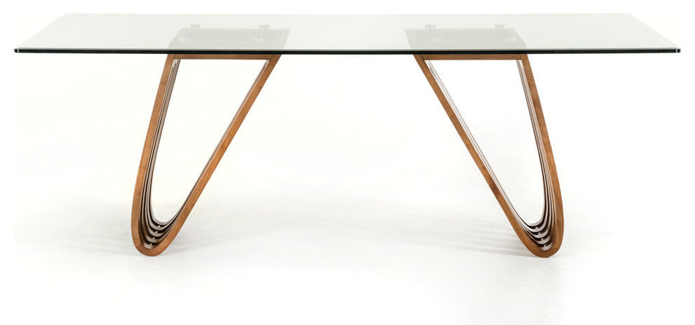 Modrest Draper Contemporary Walnut and Glass Dining Table
