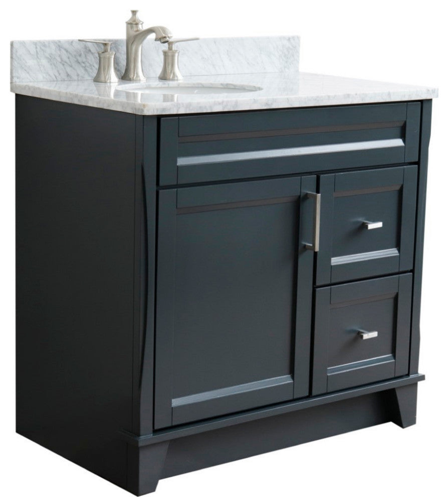 37" Single Sink Vanity, Dark Gray Finish With White Carrara Marble