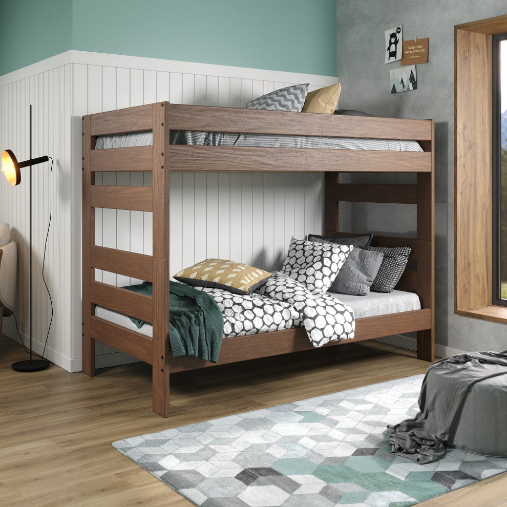 Jericho Mahogany Brown Wooden Bunk Beds, Mahogany, Twin Over Twin