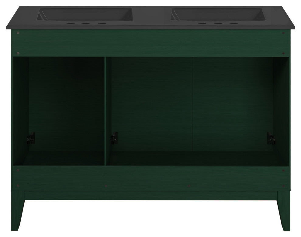 Cascade 48" Bathroom Vanity, Green Oak With Black Widespread Double Basin Sink