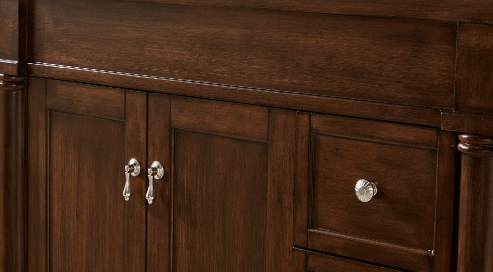 36" Single Bathroom Vanity, Walnut With Ivory White Engineered Marble