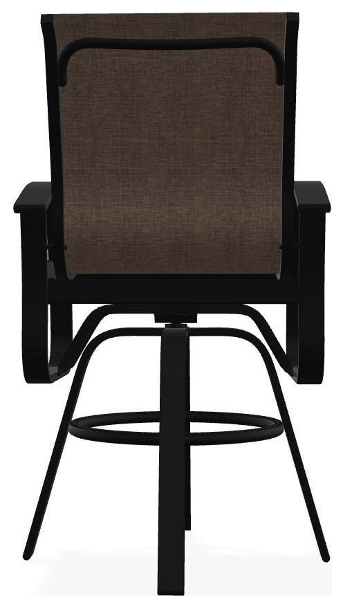 Belle Isle Sling Bar Height Outdoor Swivel Armchair, Mocha/Black