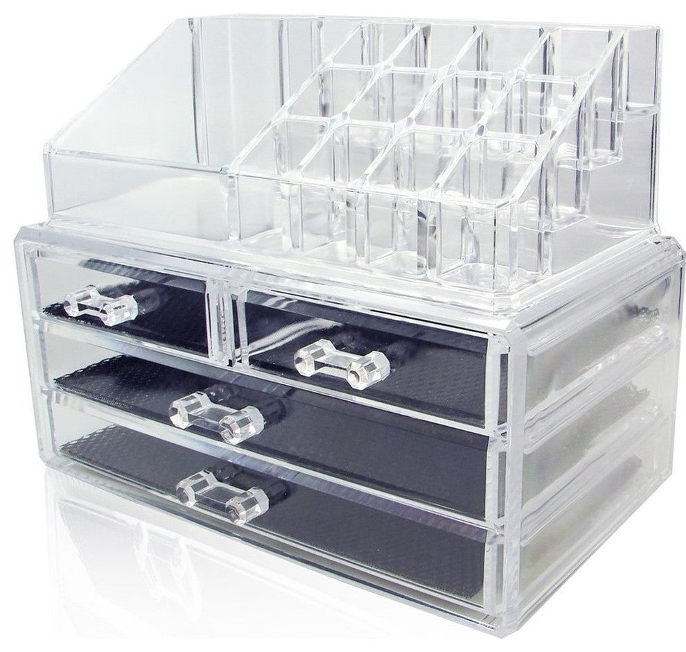 OnDisplay Cosmetic Makeup and Jewelry Storage Case Display - 4 Drawer Tiered De
